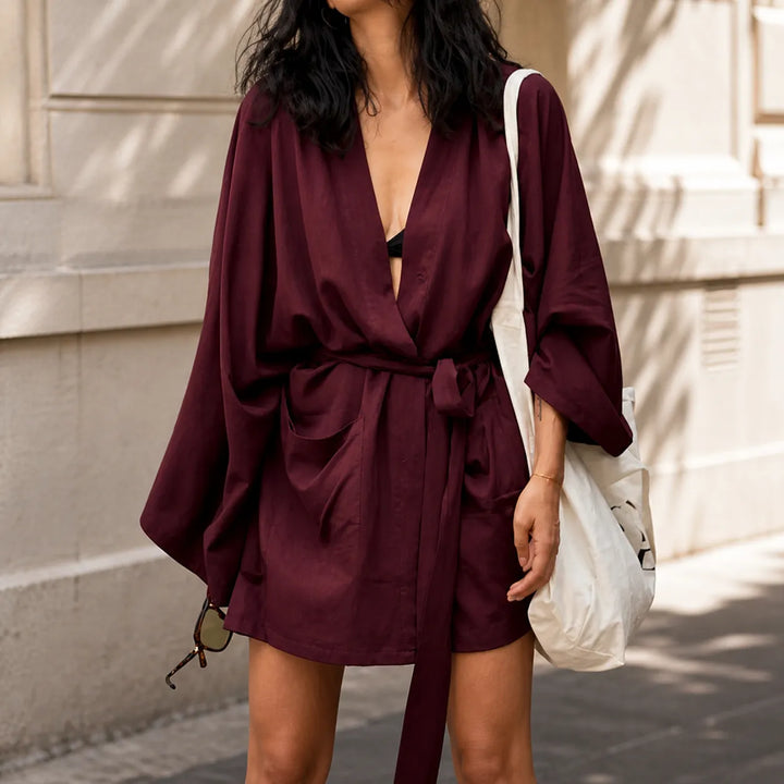 Veste Kimono Femme Bordeaux