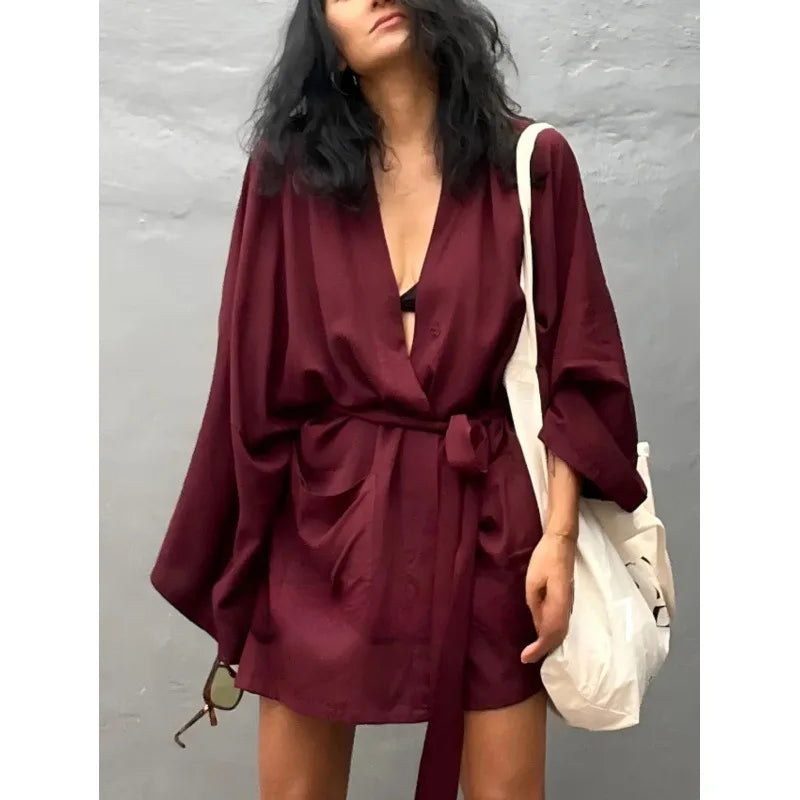 Veste Kimono Femme Bordeaux Confortable