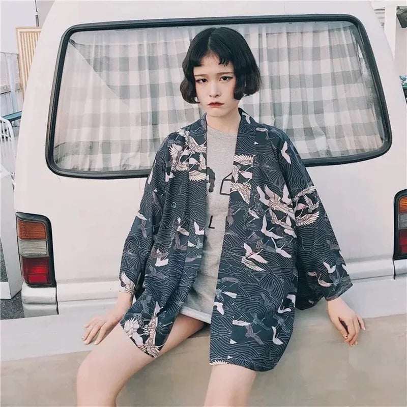 Veste Kimono Femme Grues Japonais Unique