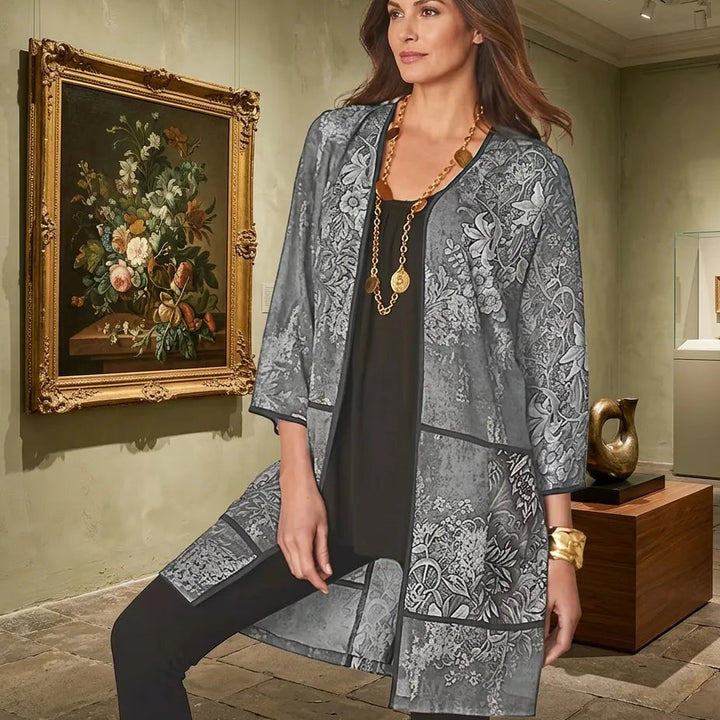 Veste Kimono Femme Mi-longue Imprimée