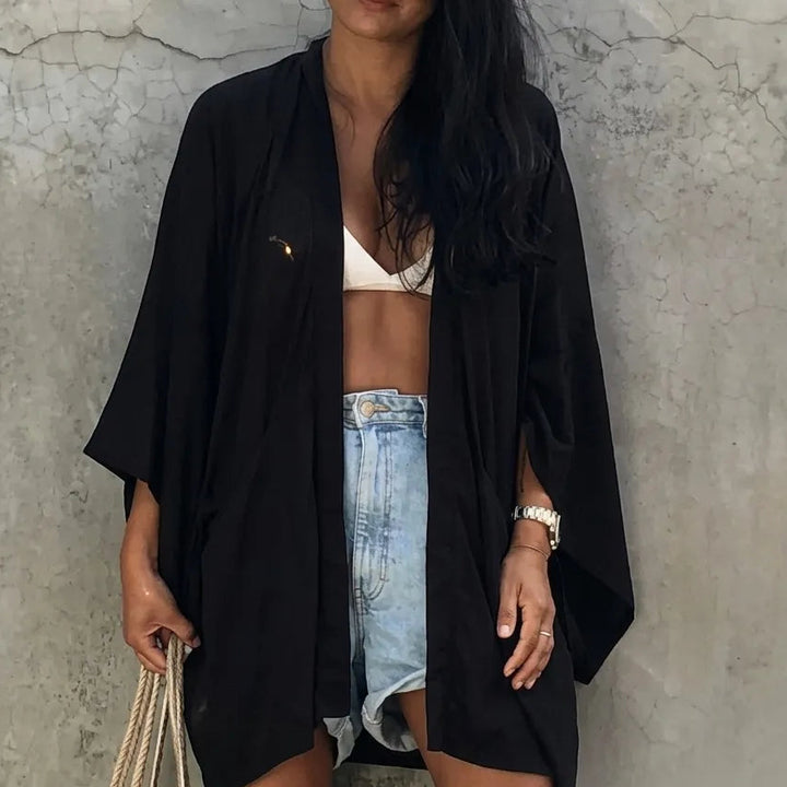 Veste Kimono Femme Noire Ample en Coton