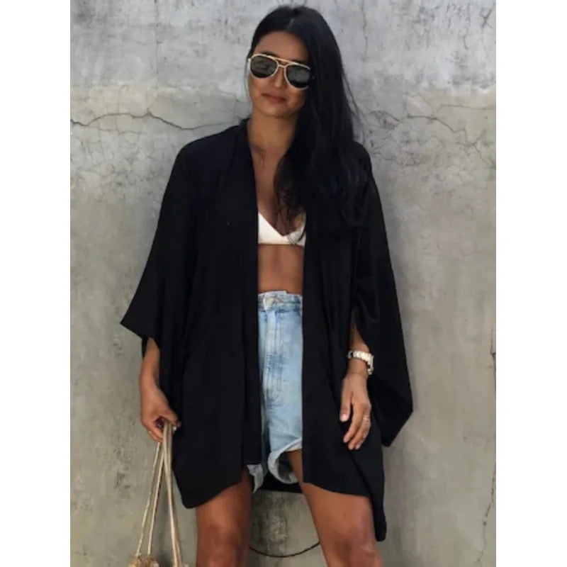 Veste Kimono Femme Noire Ample en Coton Originale