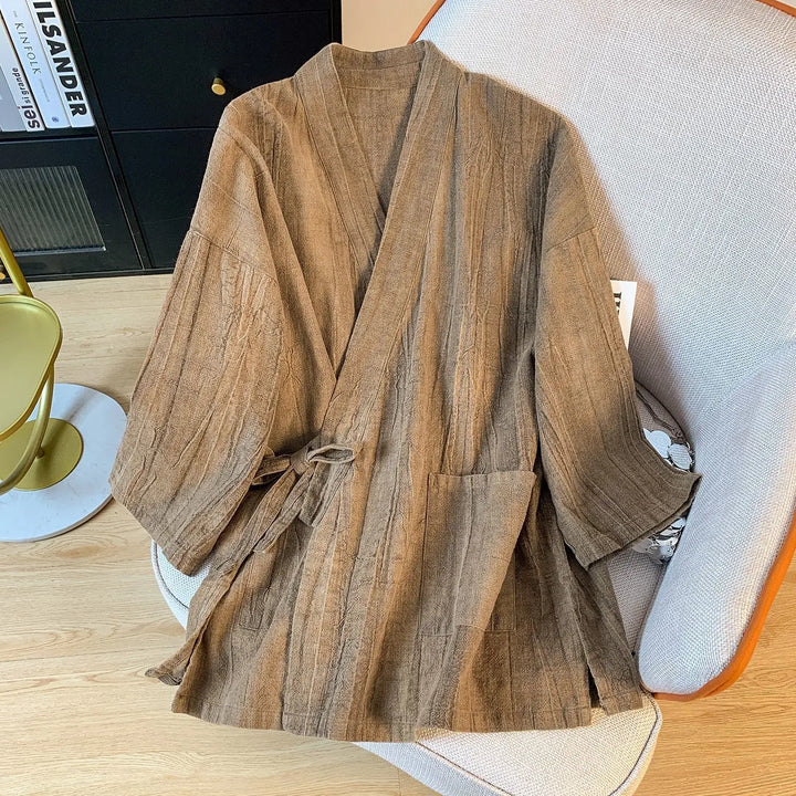 Veste Kimono Femme Style Chemise Marron
