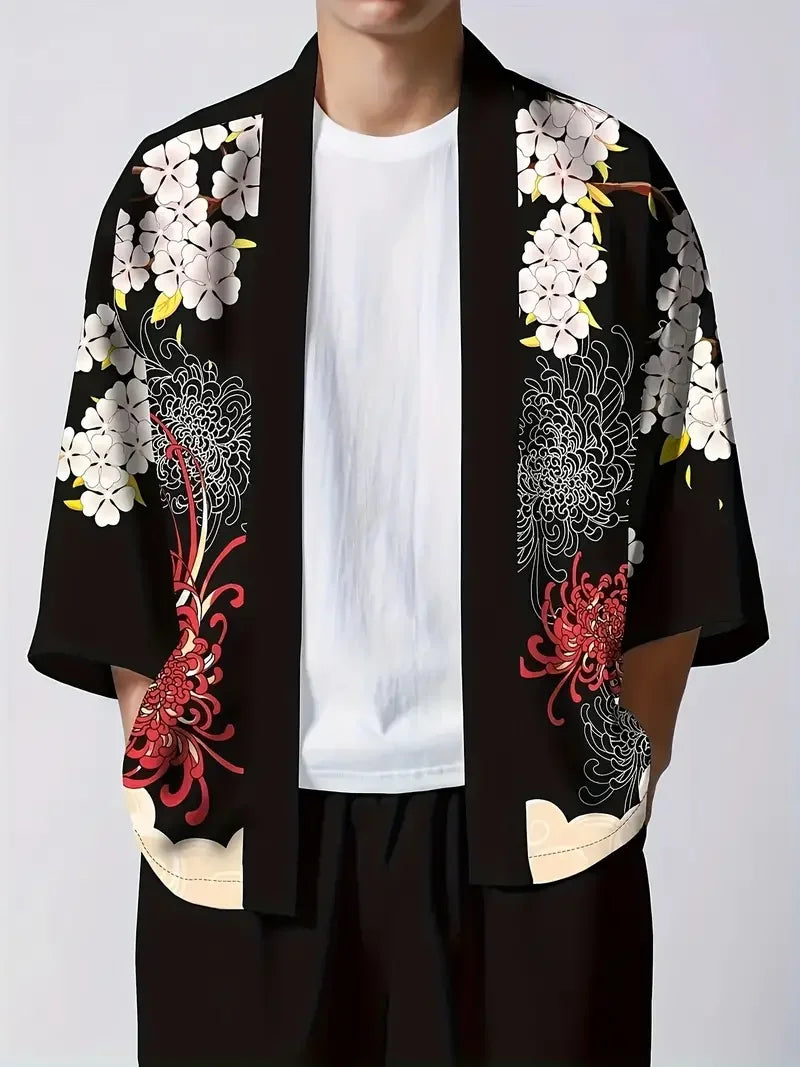 Veste Kimono Homme Fleuri