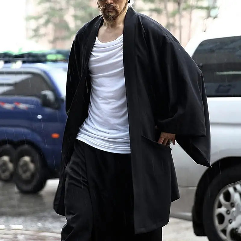 Veste Kimono Homme Japonais Longue Noire