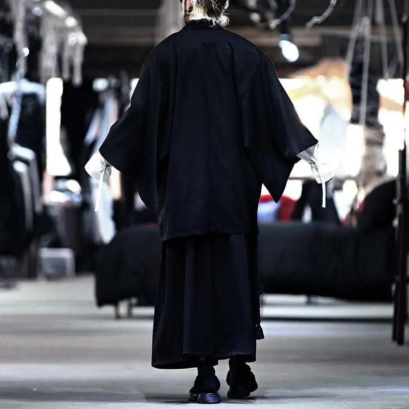 Veste Kimono Homme Japonais Longue Noire Dos