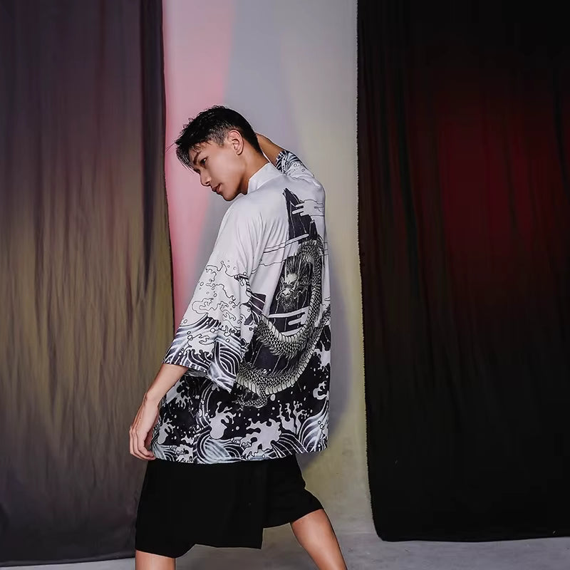 Veste Kimono Homme Monochrome Léger