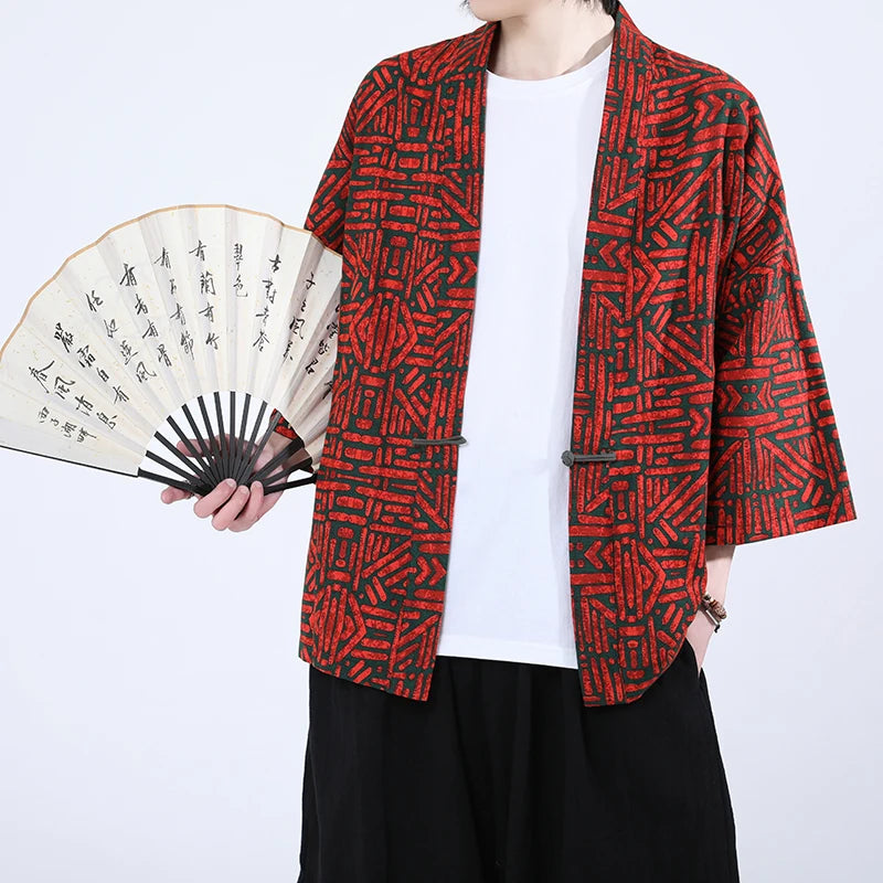 Veste Kimono Homme Rouge et Noir