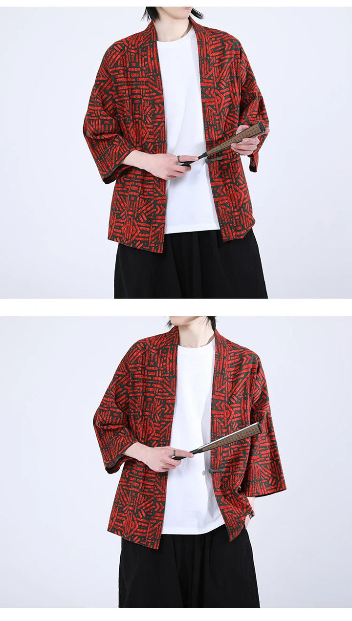Veste Kimono Homme Rouge et Noir stylé