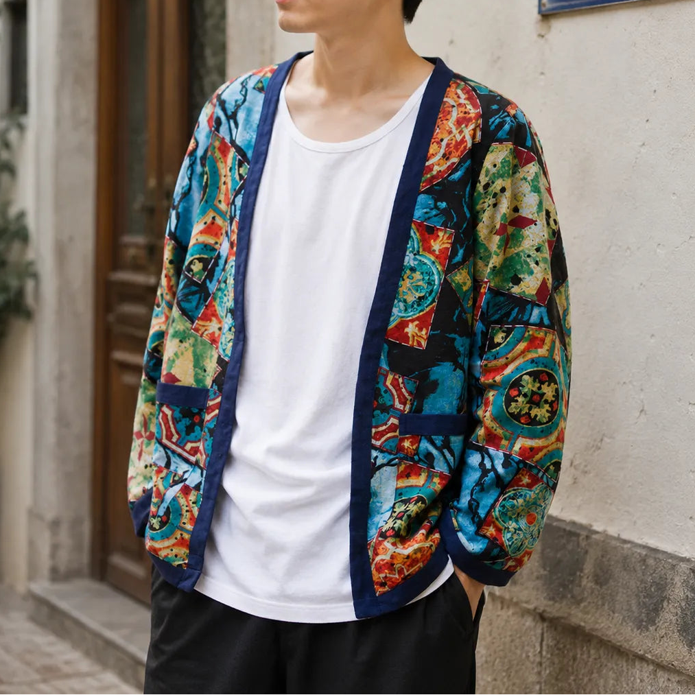 Veste Kimono Japonais Bleu Rétro