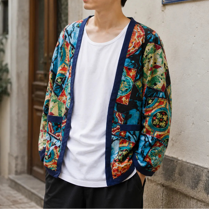 Veste Kimono Japonais Bleu Rétro