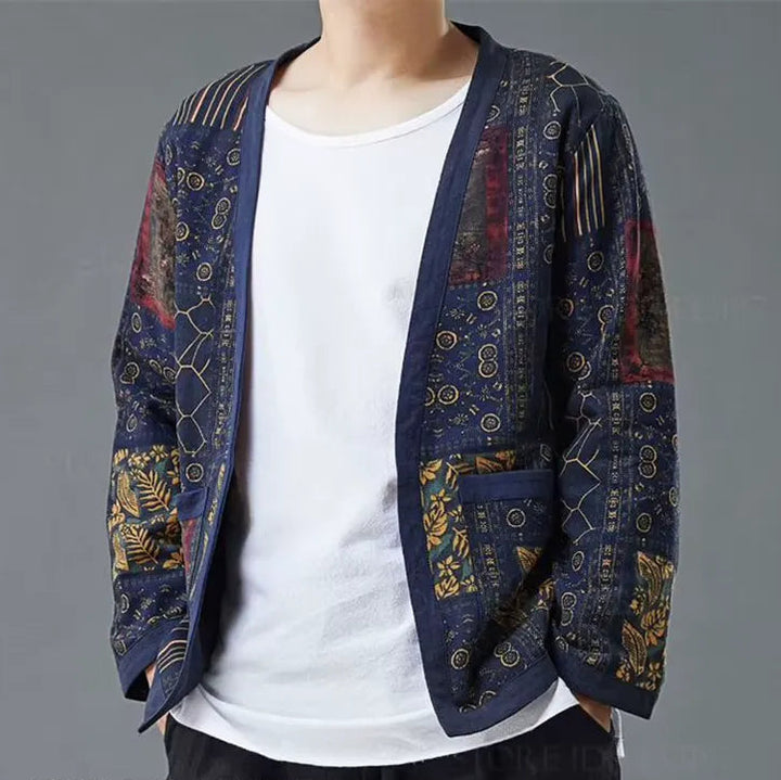 Veste Kimono Japonais Bleu Rétro Unique