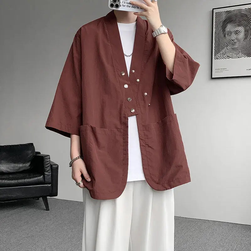 Veste Kimono Japonais Boutonnée Grenat