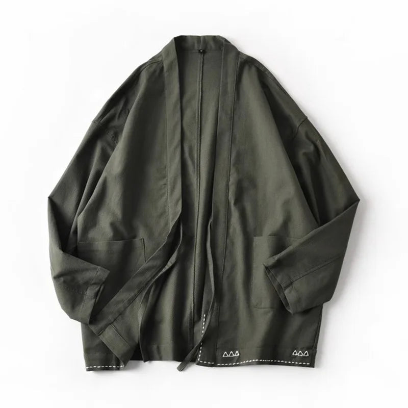 Veste Kimono Japonais à Broderie Epurée Vert