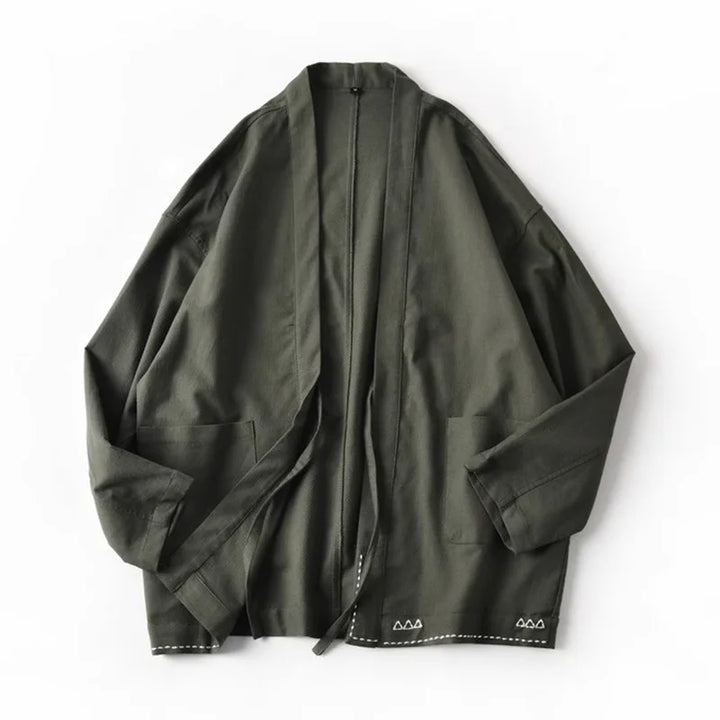 Veste Kimono Japonais à Broderie Epurée Vert