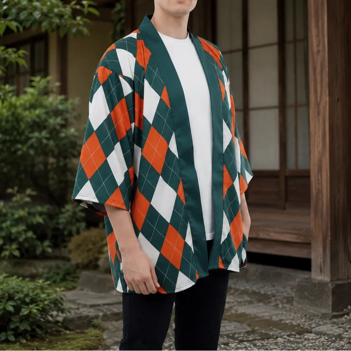 Veste Kimono Japonais Carreaux