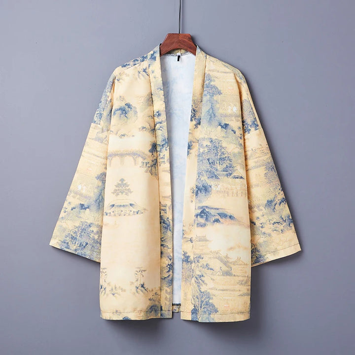 Veste Kimono Japonais à Imprimé Bleu Confortable