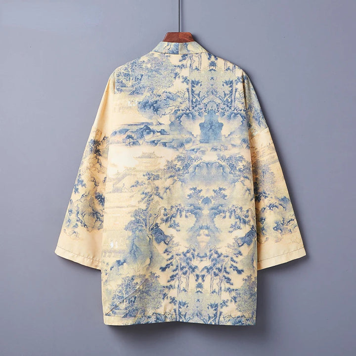 Veste Kimono Japonais à Imprimé Bleu Dos