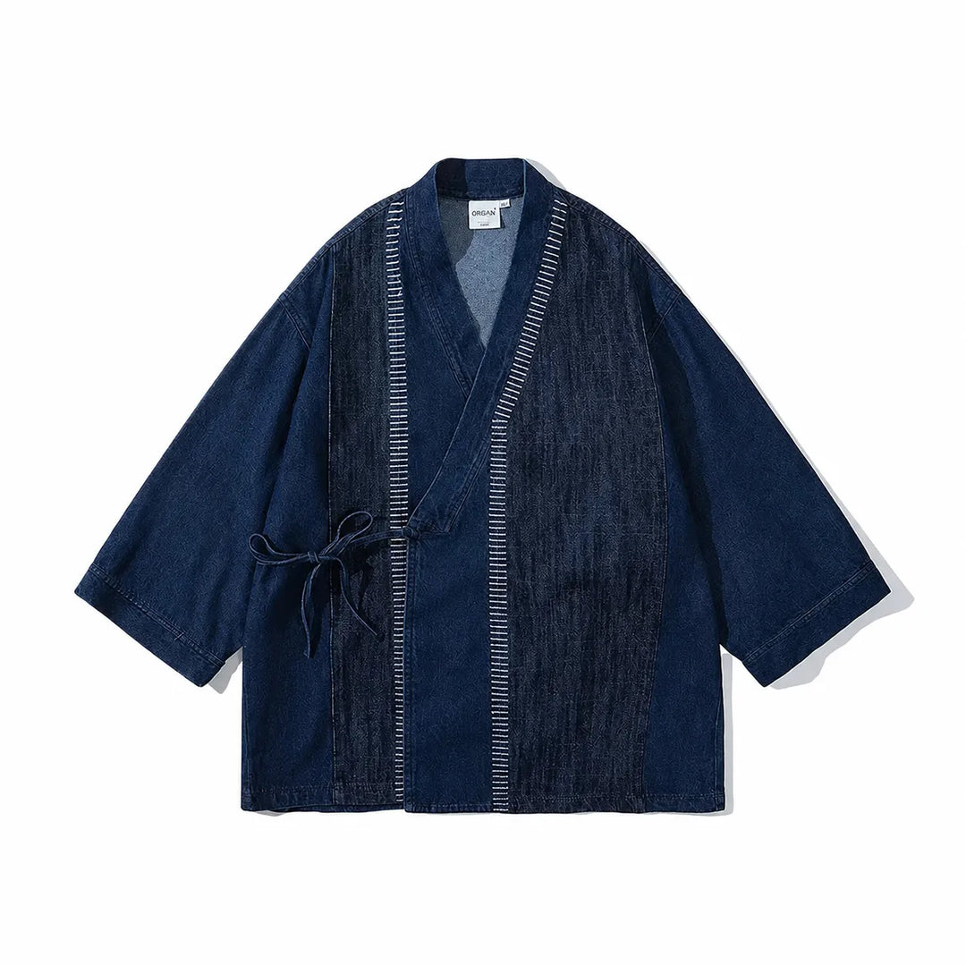 Veste Kimono Japonais en Denim Bleu