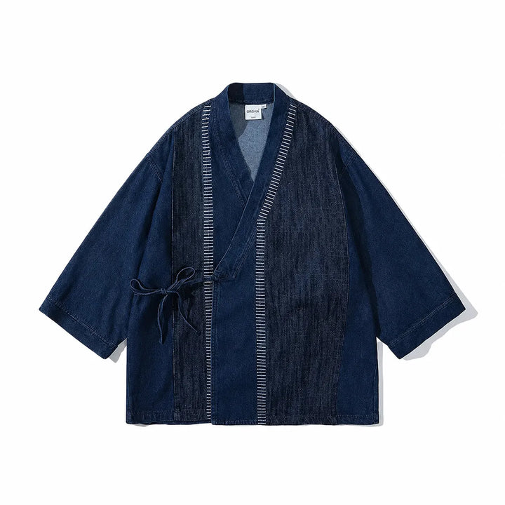 Veste Kimono Japonais en Denim Bleu