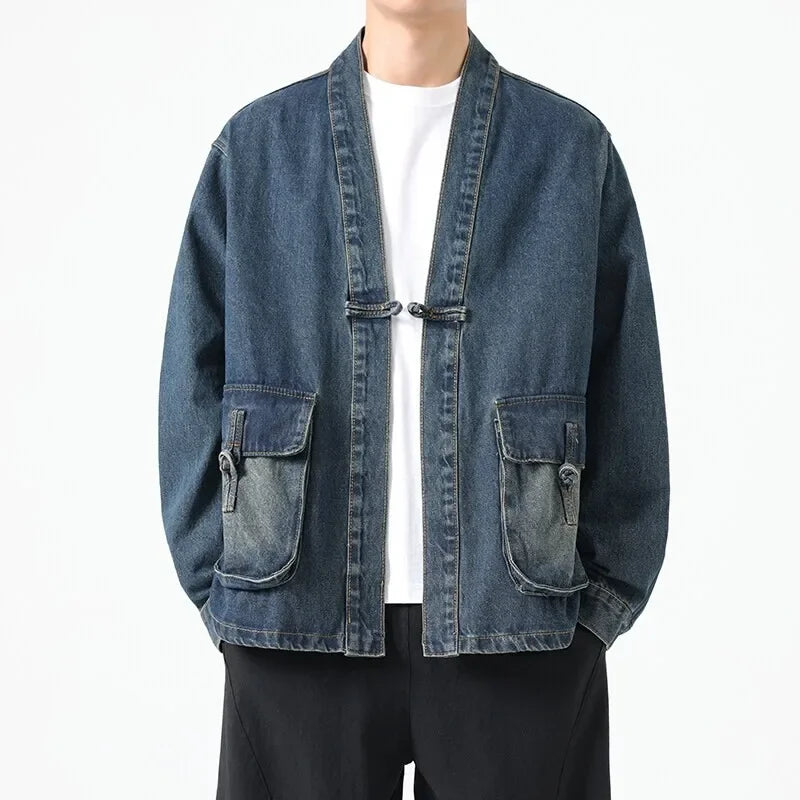 Veste Kimono Japonais en Jean à Poches Originale