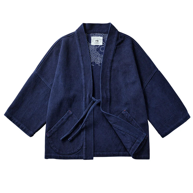 Veste Kimono Japonaise Indigo Bleu