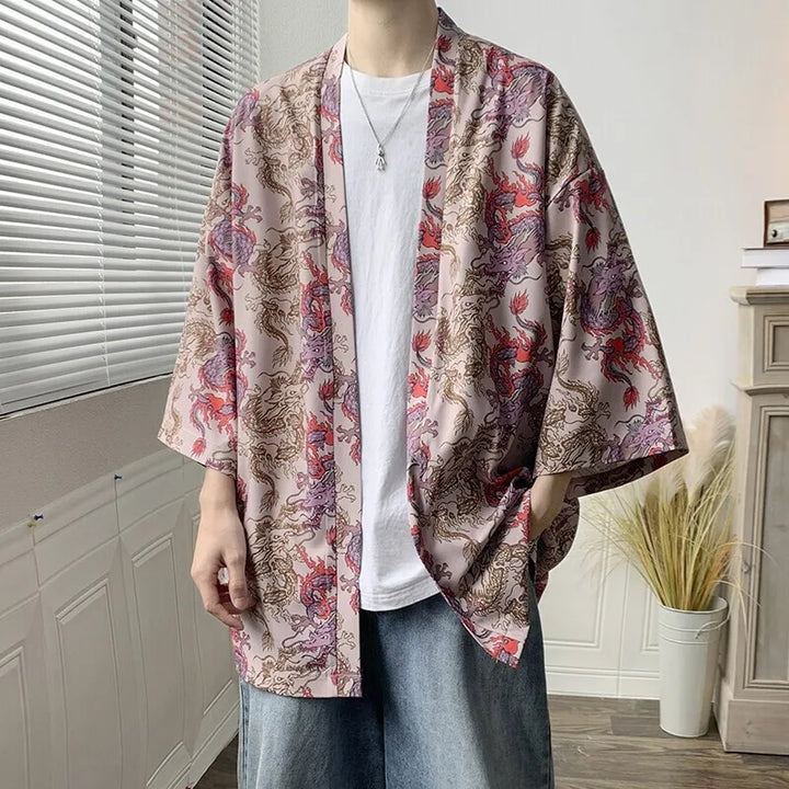 Veste Kimono Légère Imprimé Dragon