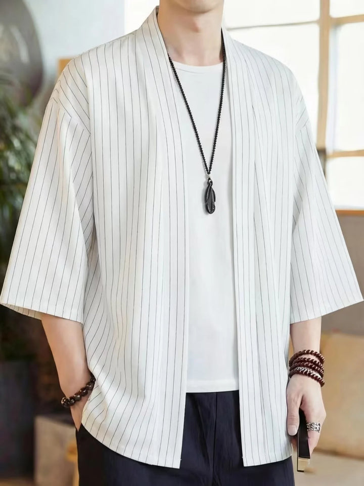 Veste Kimono Rayée Blanc