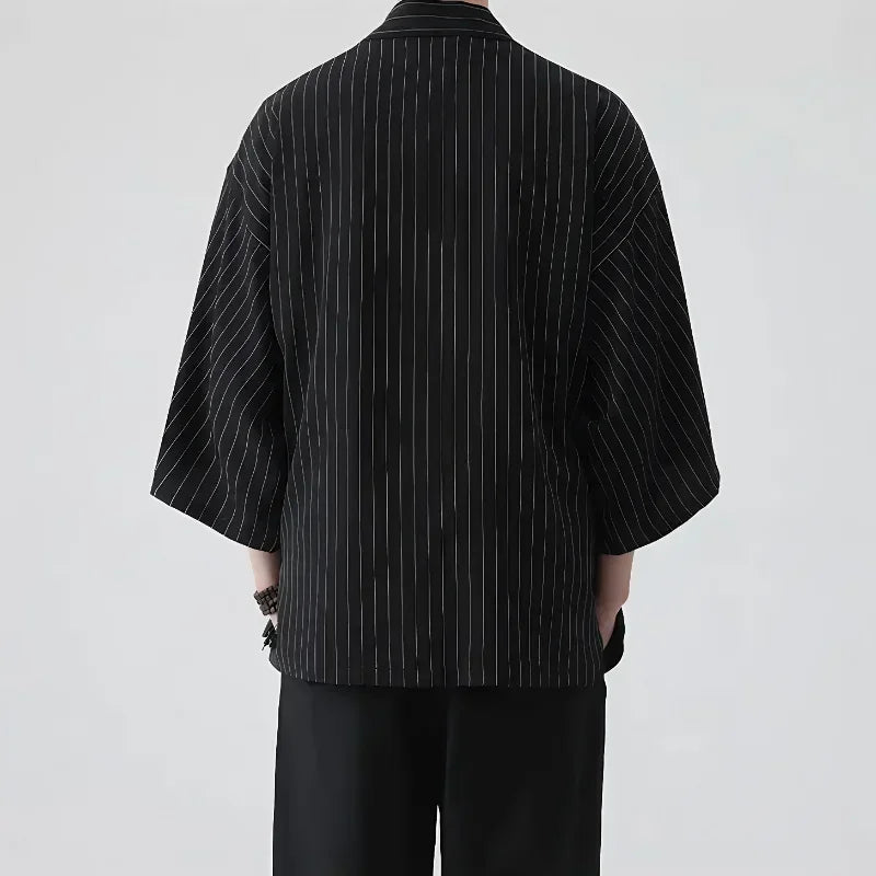 Veste Kimono Rayée Dos Noir