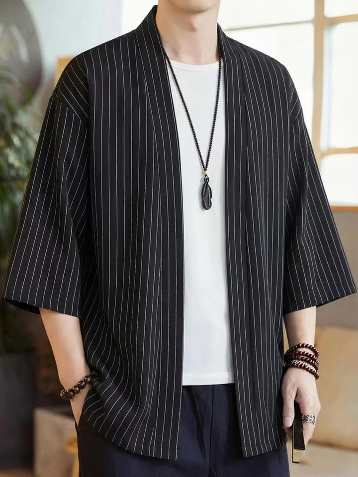 Veste Kimono Rayée Noir
