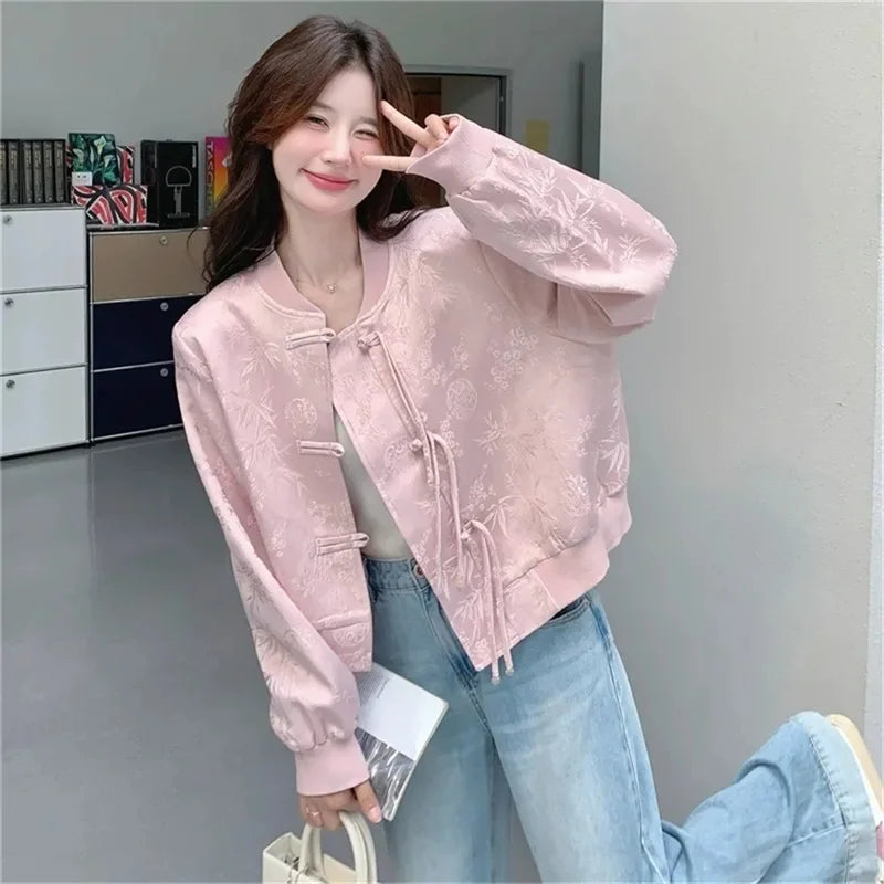 Veste Kimono Style Rétro pour Femme rose