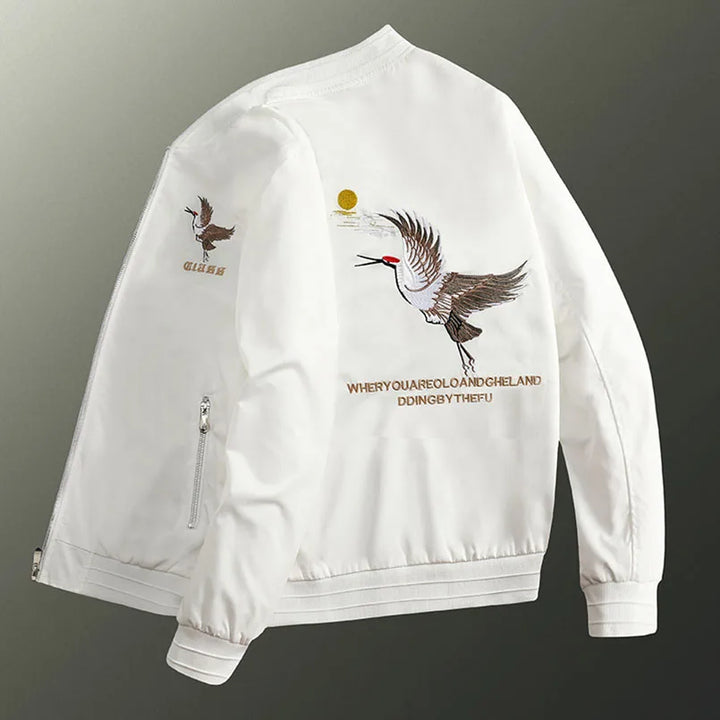 Veste Sukajan Élégant Grue Blanc