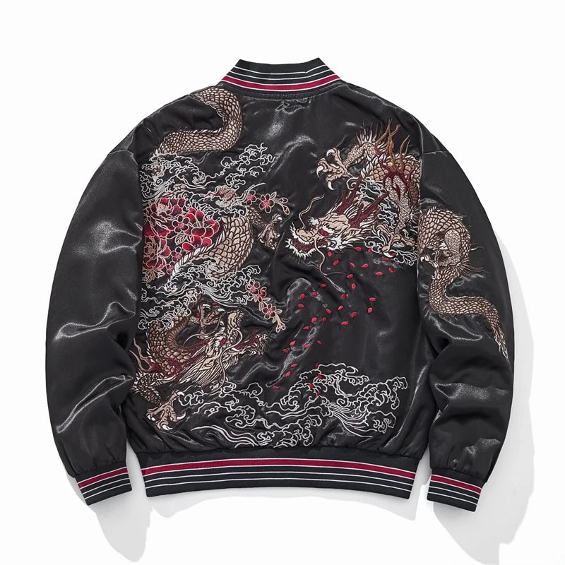 Veste bomber sukajan brodé noir Chic