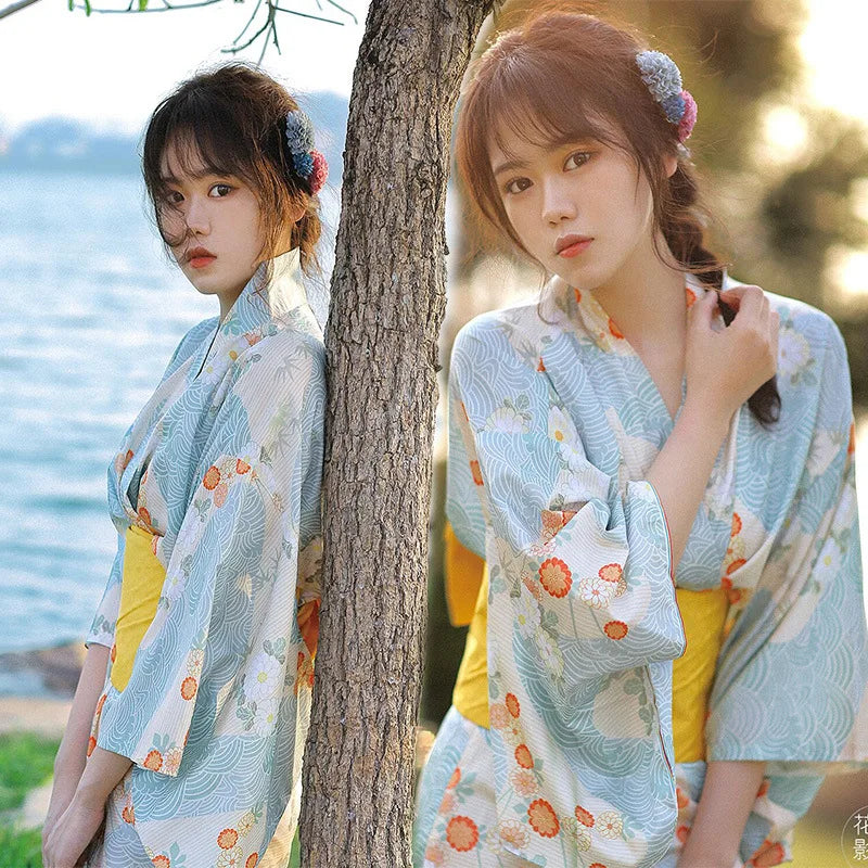 Yukata Femme Japonais Bleu