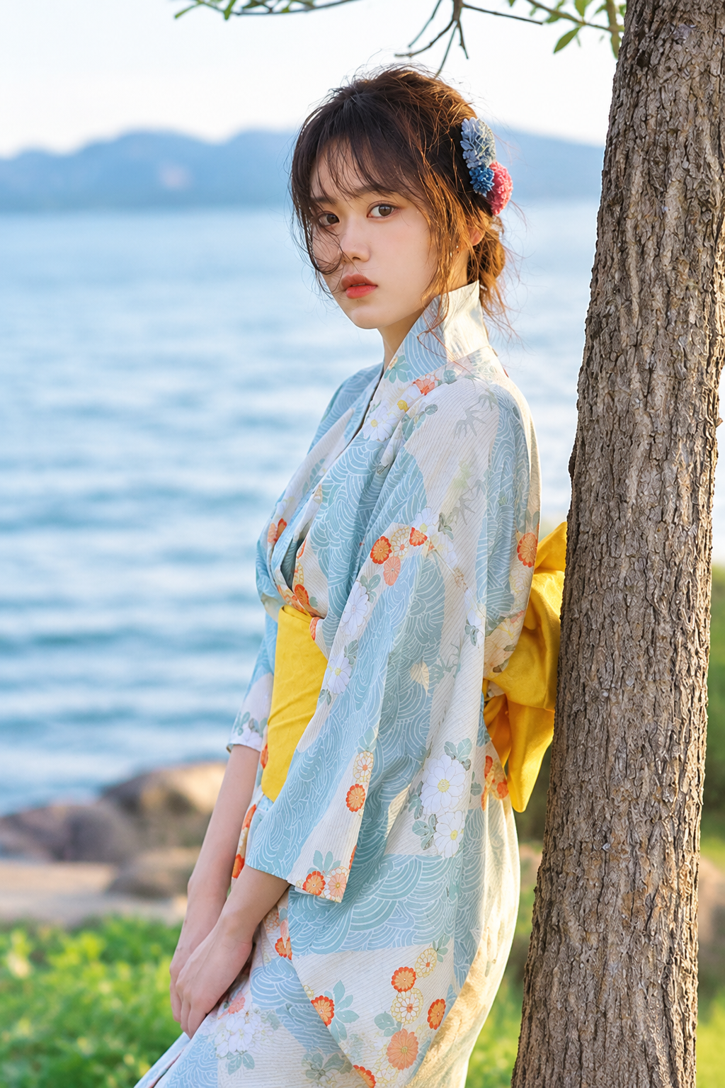 Yukata Femme Japonais Bleu élégant