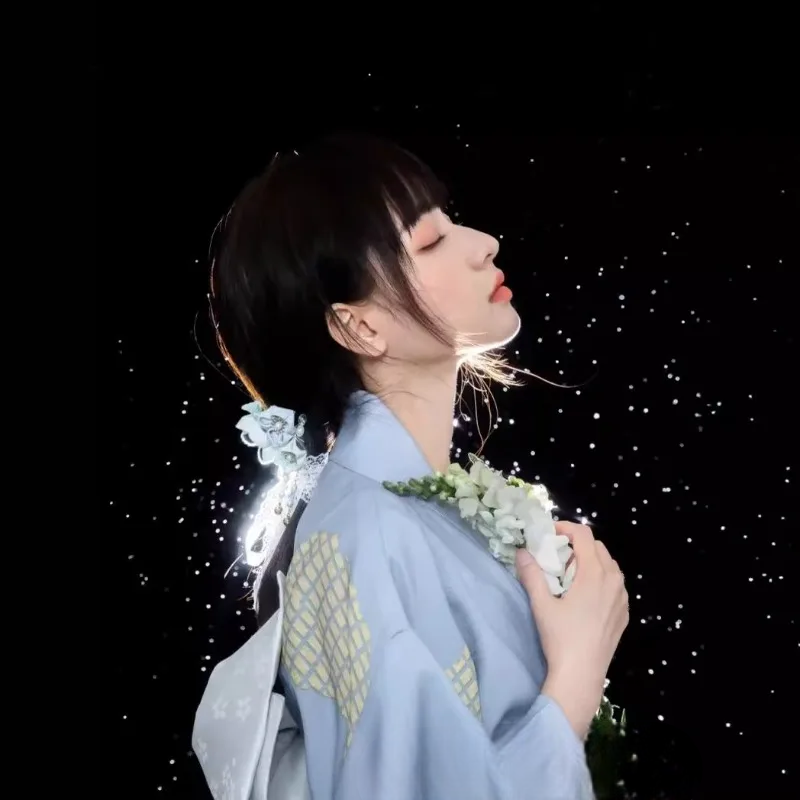 Yukata Kimono Femme Japonais Gris