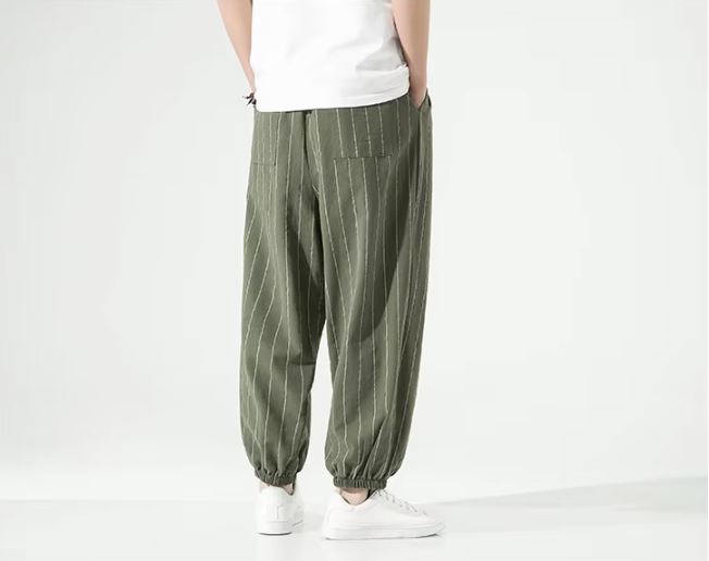 Pantalon Japonais Rayé Vert