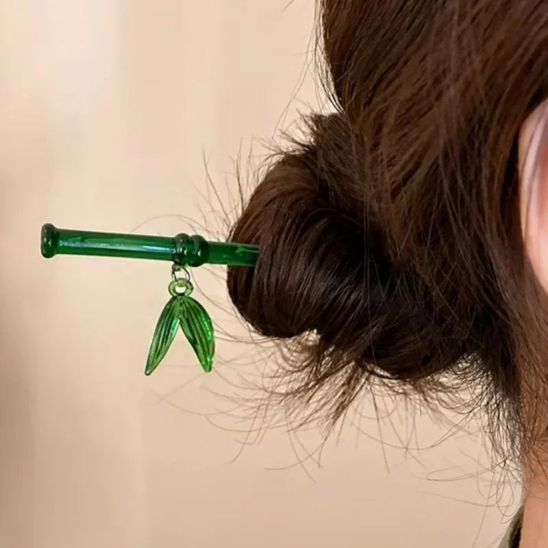 Épingle à cheveux japonais bambou en verre élégante