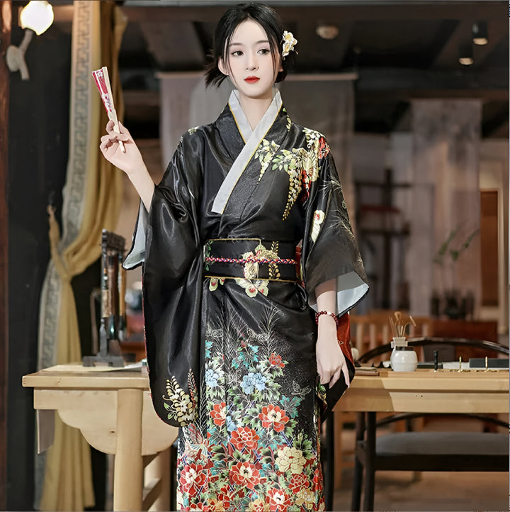 Kimono Japonais Traditionnel Femme Soie Long