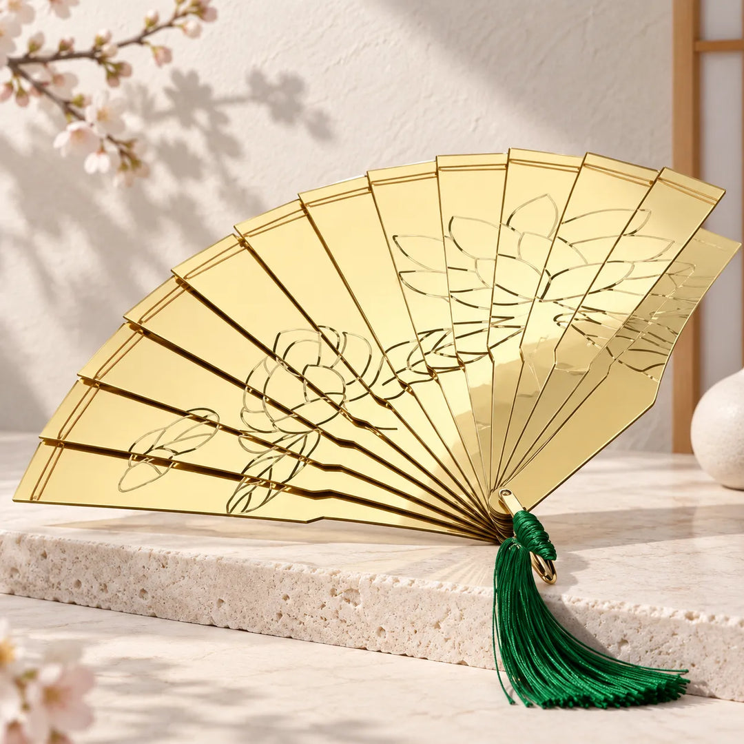 Éventail Japonais Acrylique Doré Classe