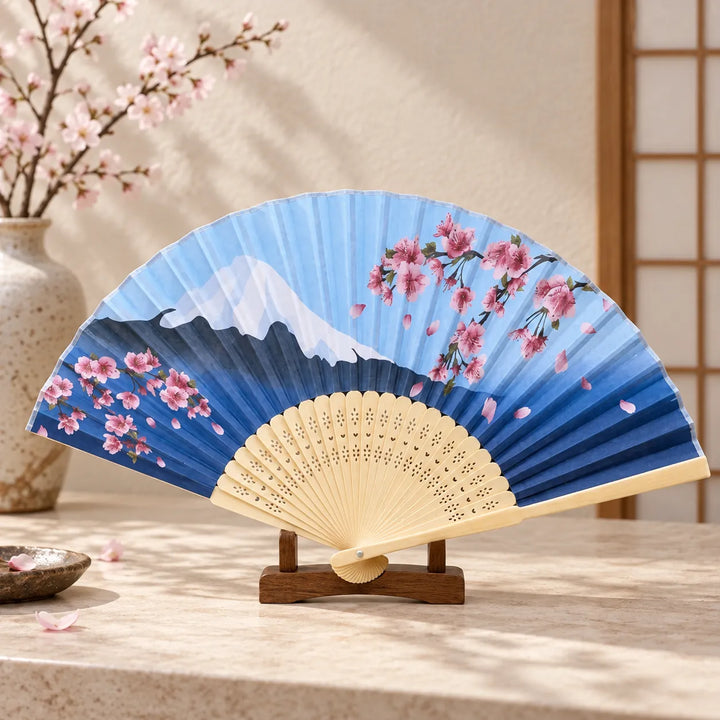 Éventail Japonais Bleu Mont Beau