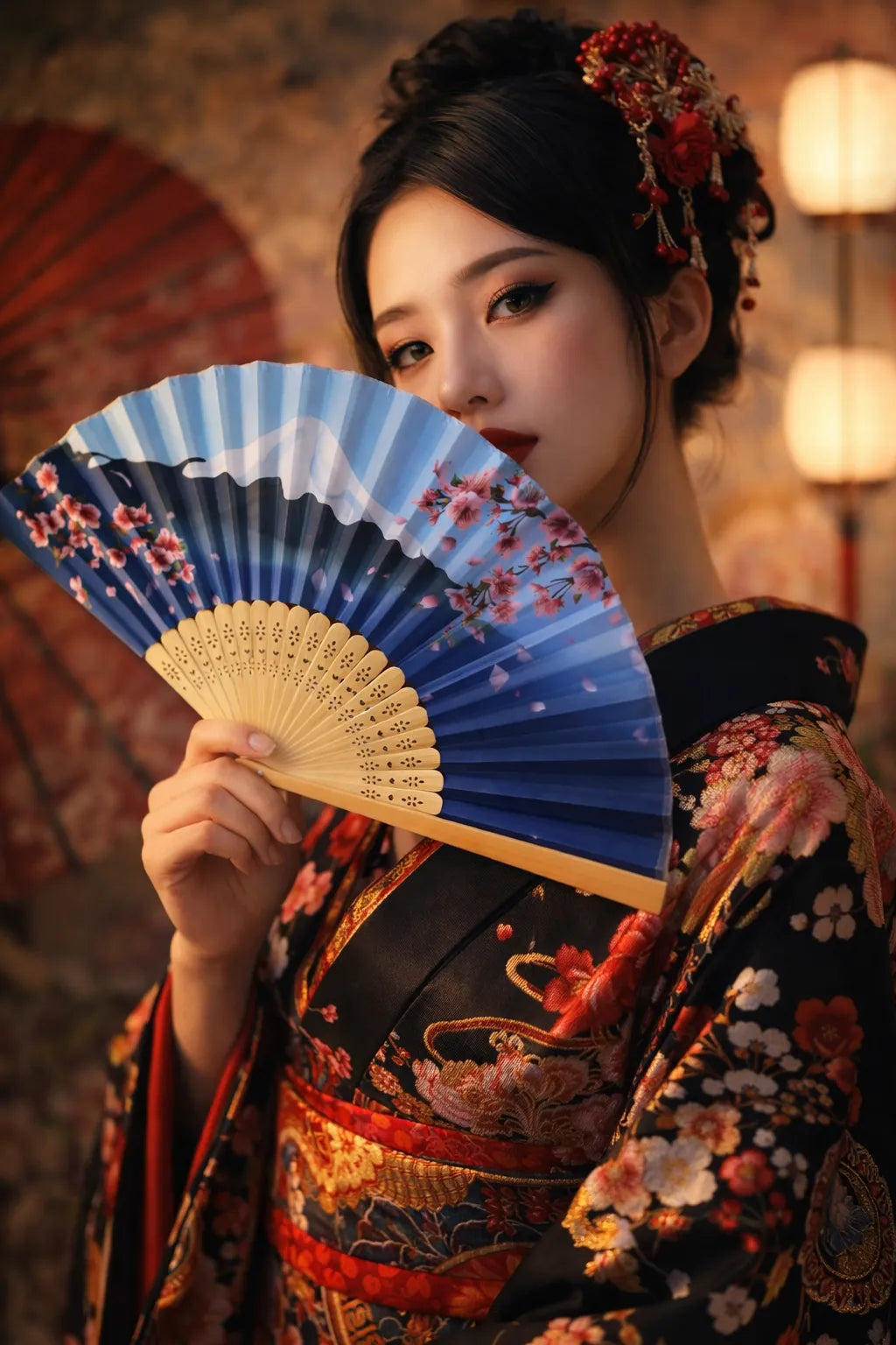 Éventail Japonais Bleu Mont Chic