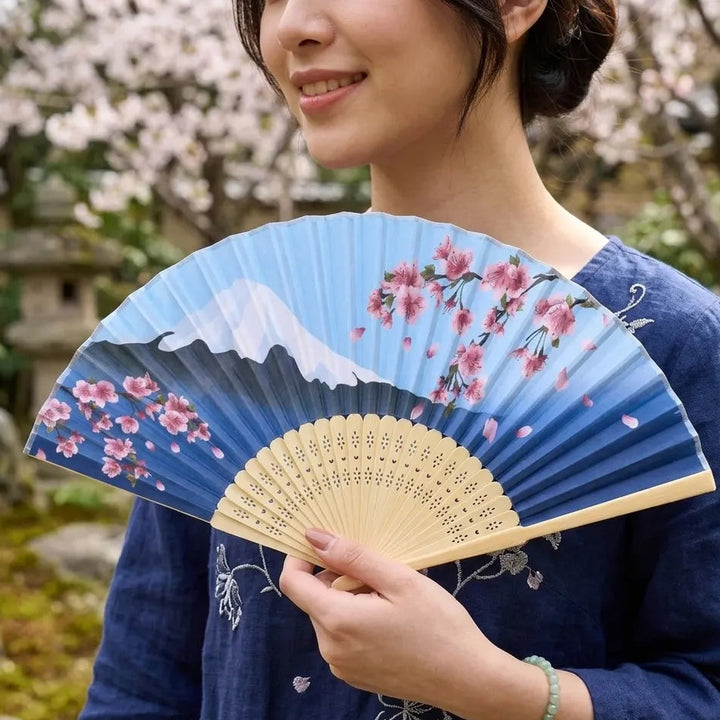 Éventail Japonais Bleu Mont Unique