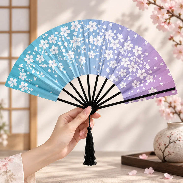 Éventail Japonais Dégradé Fleuri Pratique
