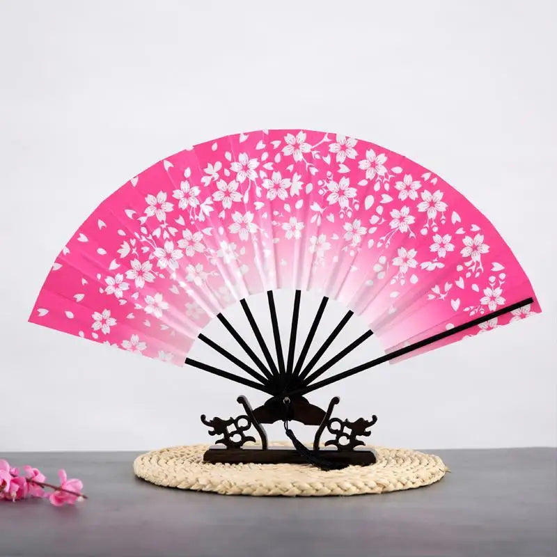 Éventail Japonais Dégradé Fleuri Rose