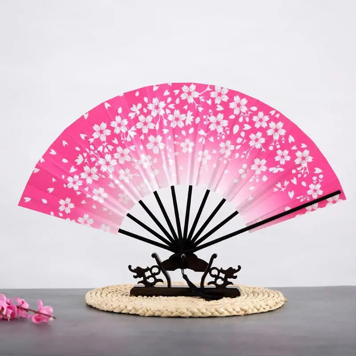 Éventail Japonais Dégradé Fleuri Rose