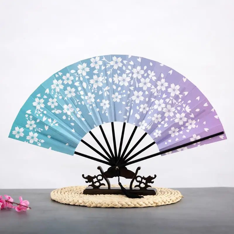 Éventail Japonais Dégradé Fleuri Violet