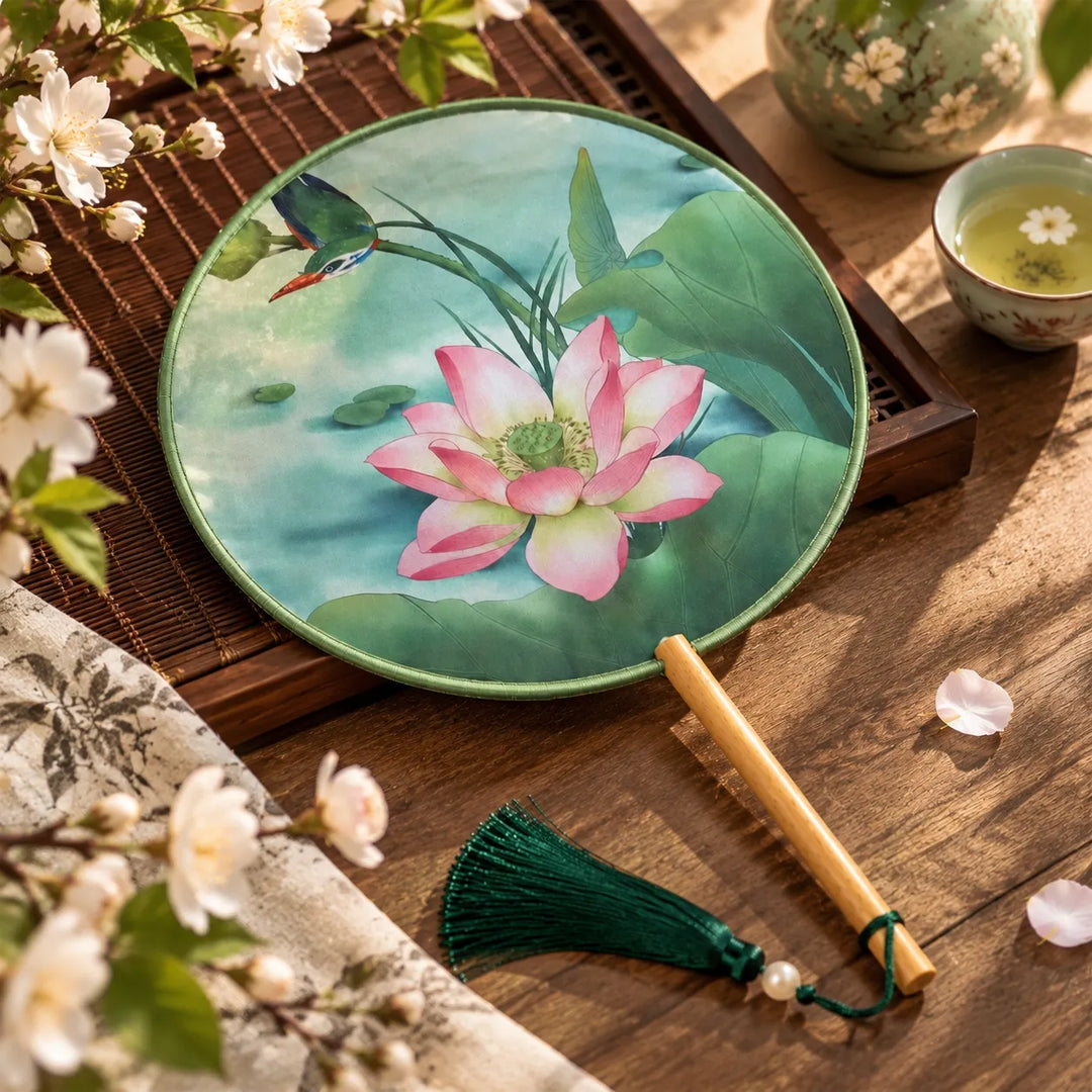 Éventail Japonais à Fleur de Lotus Beau