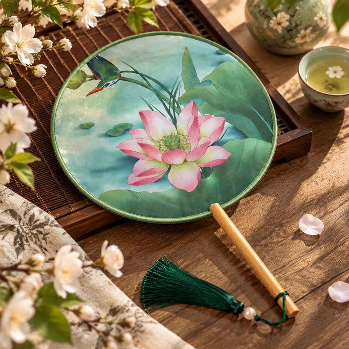Éventail Japonais à Fleur de Lotus Beau