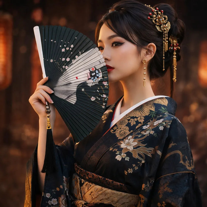 Éventail Japonais Imprimé Geisha Unique